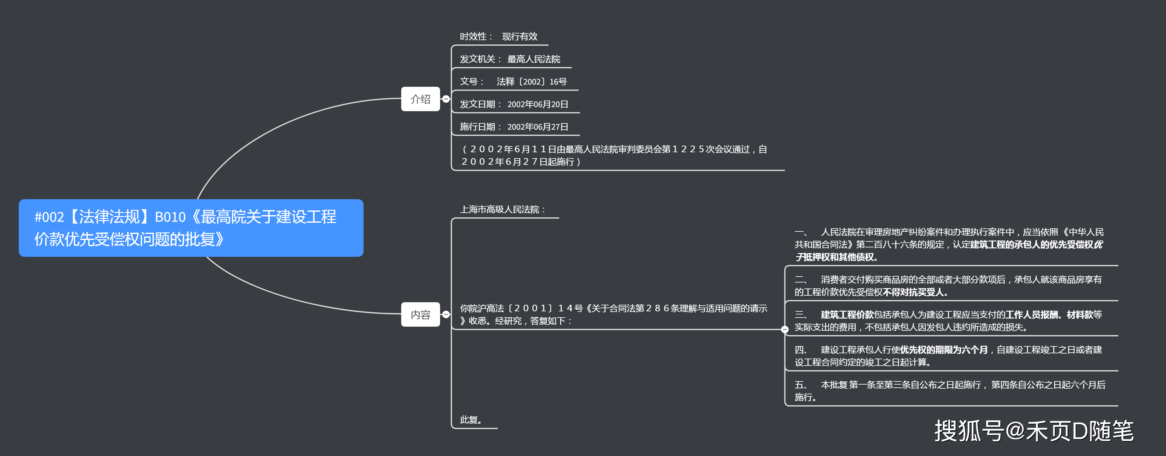 《建设工程价款优先受偿权问题的批复》思维导图