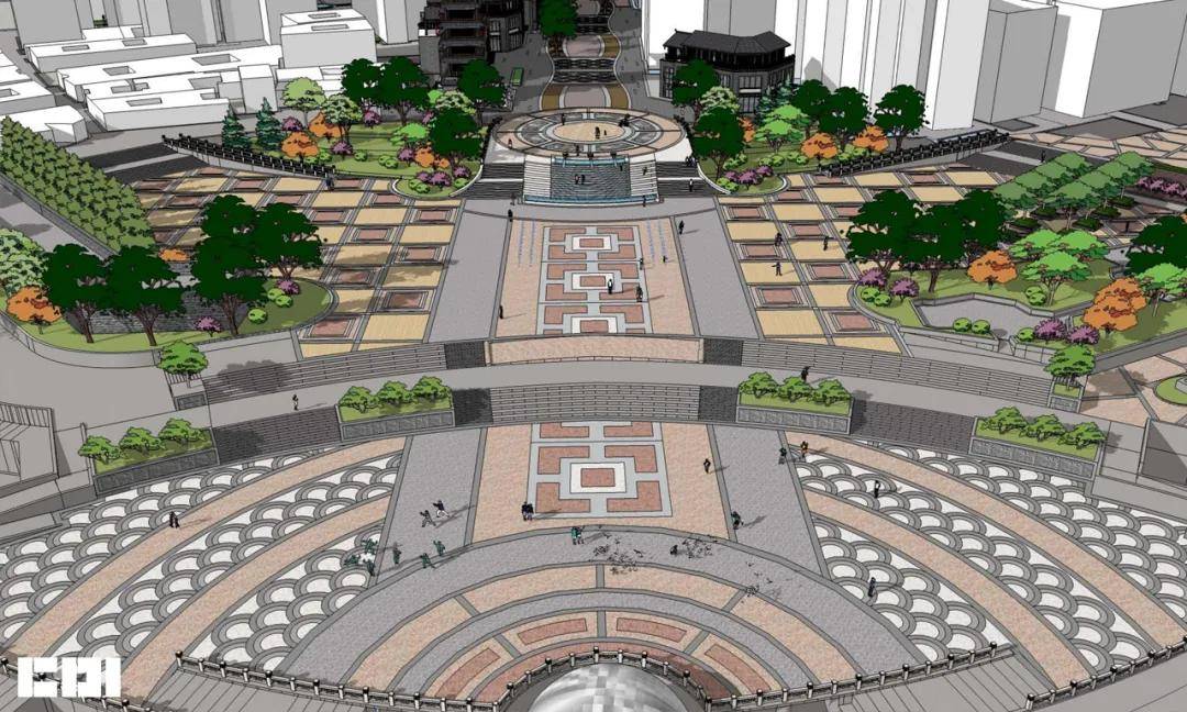 设计团队建议合江门广场可将现有花岗岩进行修补,地面重新进行修整.
