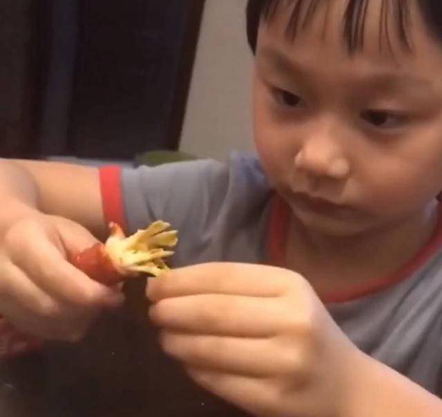 妈妈要清蒸小龙虾，儿子可怜小龙虾哭着阻止，吃了一口后儿子态度大变