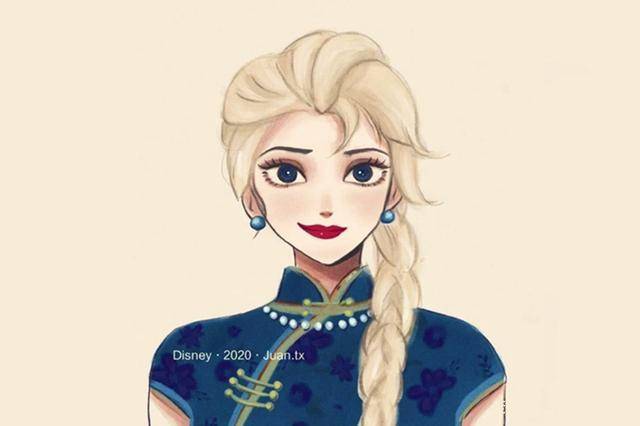 当艾莎女王转换了风格,穿旗袍楚楚动人,现代风才是真爱_动画