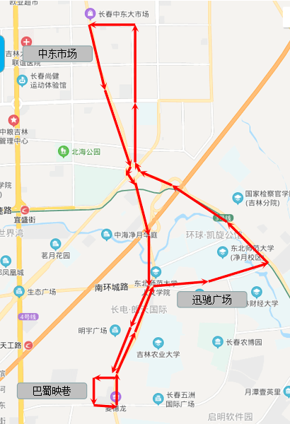 线路:巴蜀映巷—天富路—新城大街—博学路—迅驰广场—净月大街