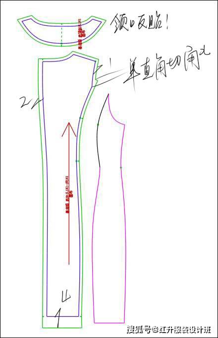 不对称不规则拼接圆领直身裙连衣裙制版图-学服装裁剪