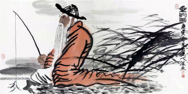 "那《秋江独钓图》上所画的是一位红袍人于江边垂钓.