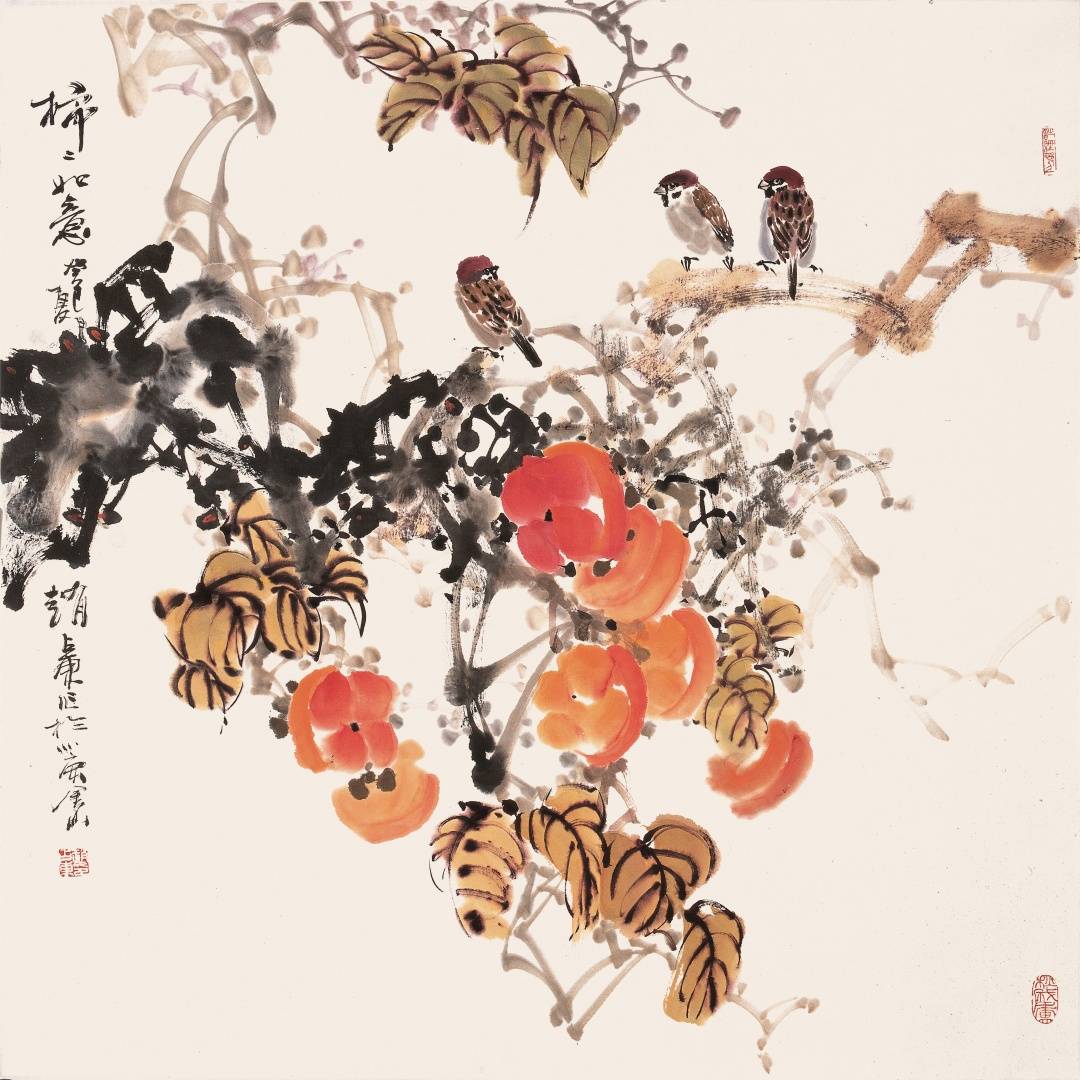 《柿柿如意》68×68cm