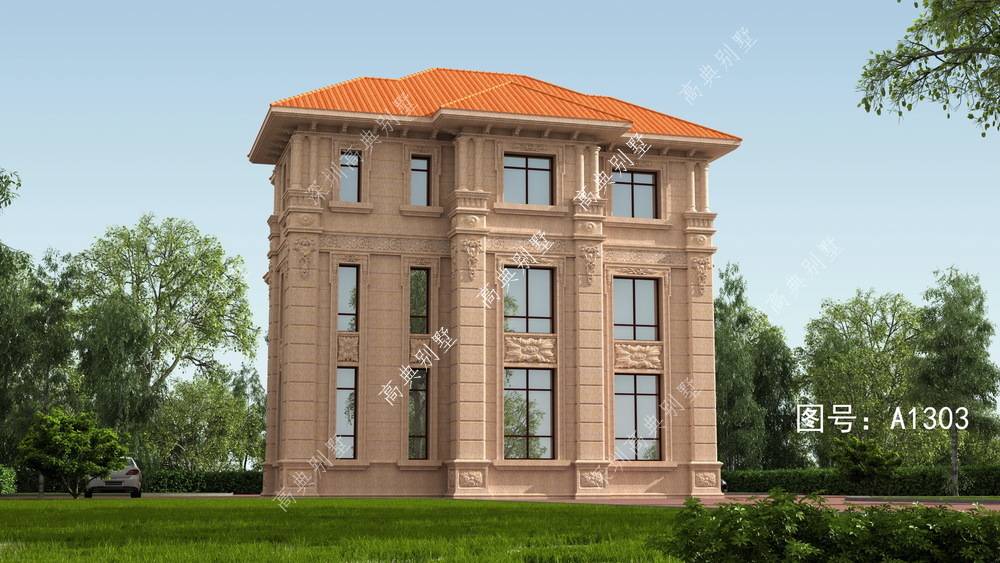 欧式风格三层自建复式石材别墅效果图