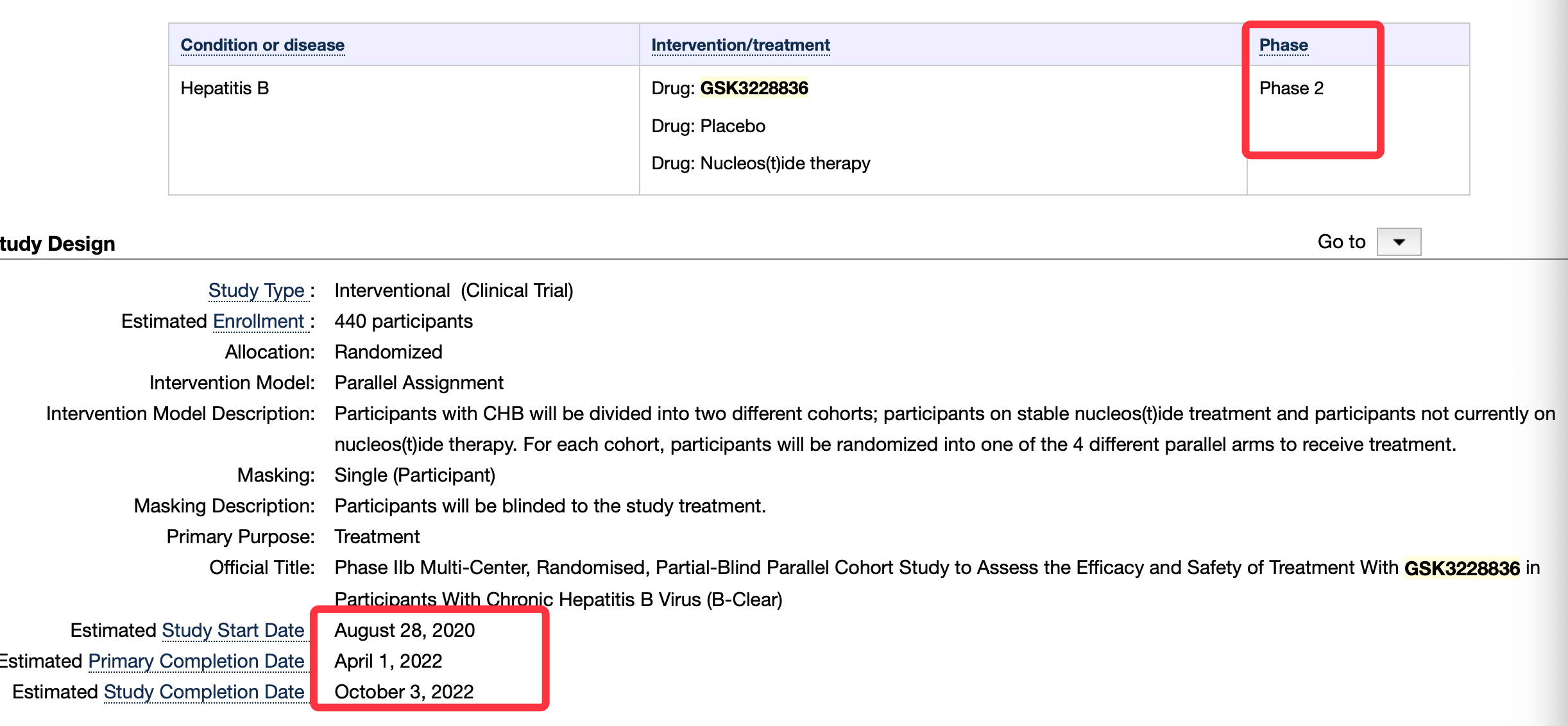 试验|乙肝在研新药GSK3228836,24周评估安全有效性,Phase2b临床登记