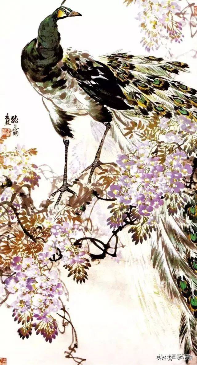 三位花鸟名家画紫藤美
