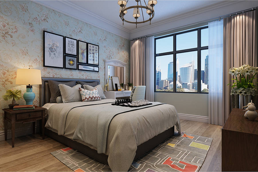 烟台福莱花苑130平老房翻新简约美式风格设计装修