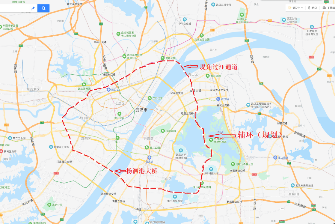 根据规划,该辅助环线的大致走向为:后湖大道-常青三路-古田二路-江汉