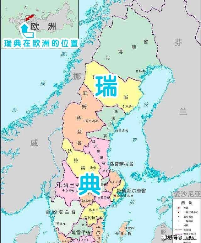 瑞典地理位置图 国土接壤, 西南方向毗邻 斯
