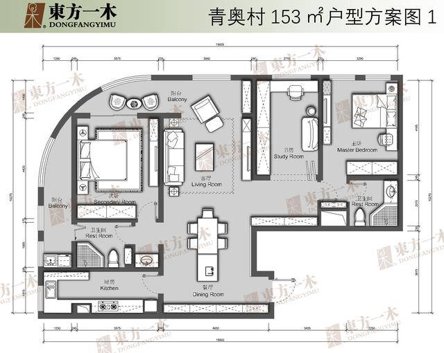 东方一木┃南京青奥村153㎡户型图┃现代风格