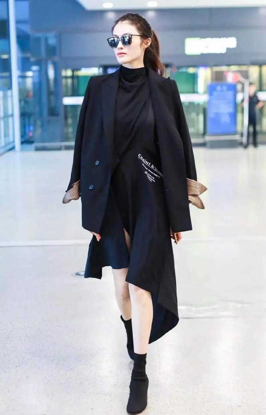 连衣裙|吴昕走红后气质开挂,穿黑色吊带连衣裙配墨镜,“巨星”气场强大