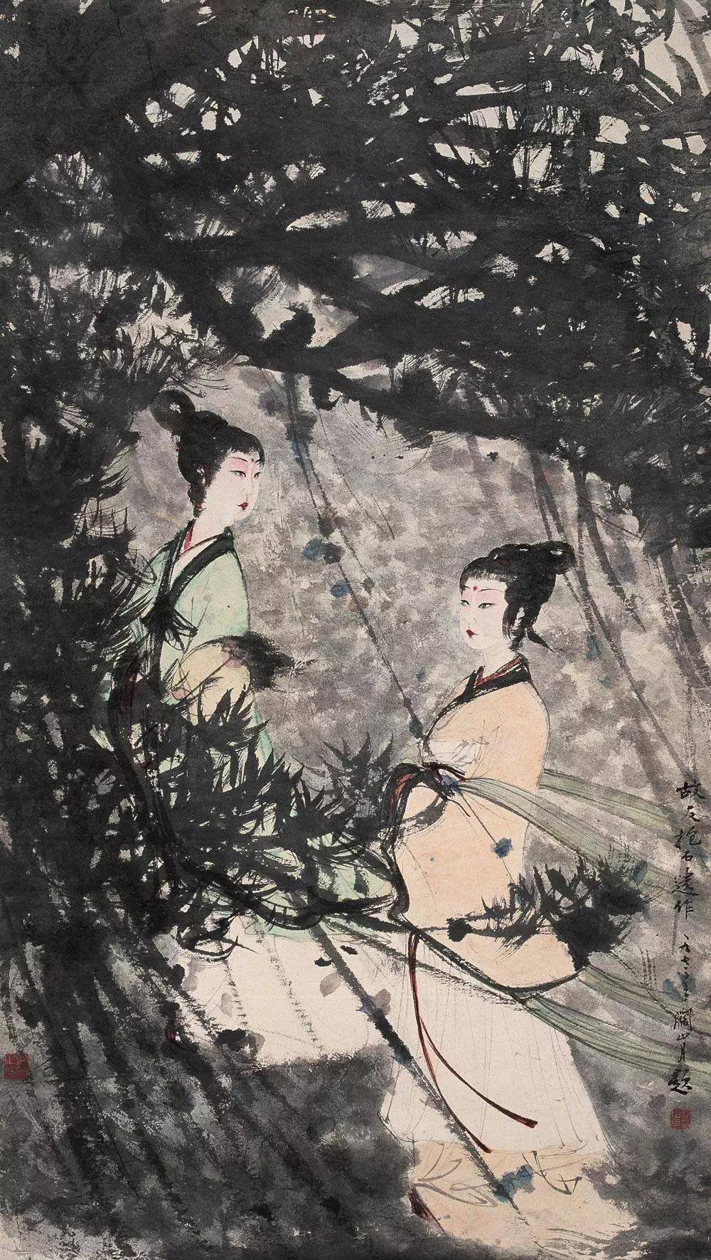 国画大师傅抱石画美女,不看外表看精神!