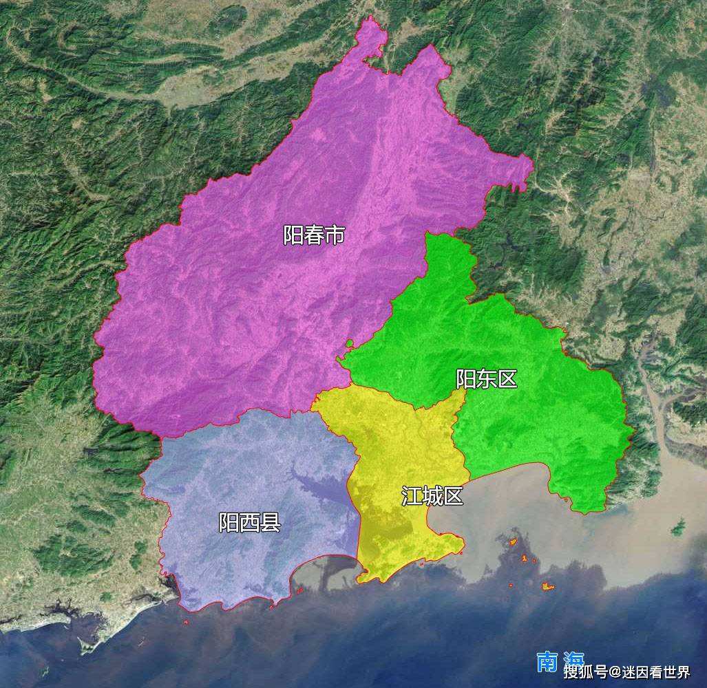 原创6张地形图,快速了解广东省阳江市辖的4个区县市