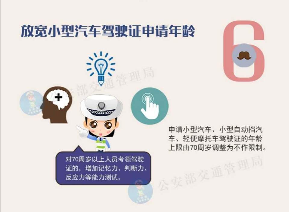该条款称,之所以取消小型汽车驾驶证申请年龄上限,是为了更好适应老龄