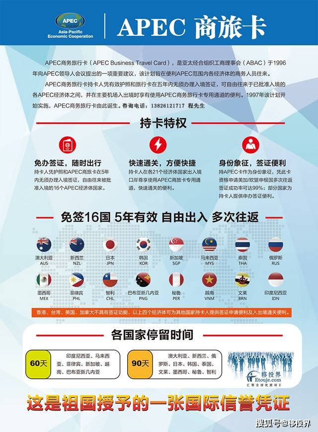 APEC商务旅行卡16国免签,五年不限次数