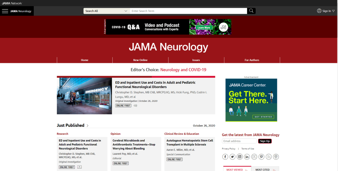 jama neurology》在所有研究论文在发表1年后,均可免费在线阅读_期刊