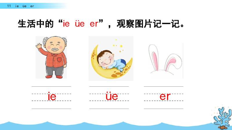部编版一年级上册汉语拼音11《ie üe er》图文讲解