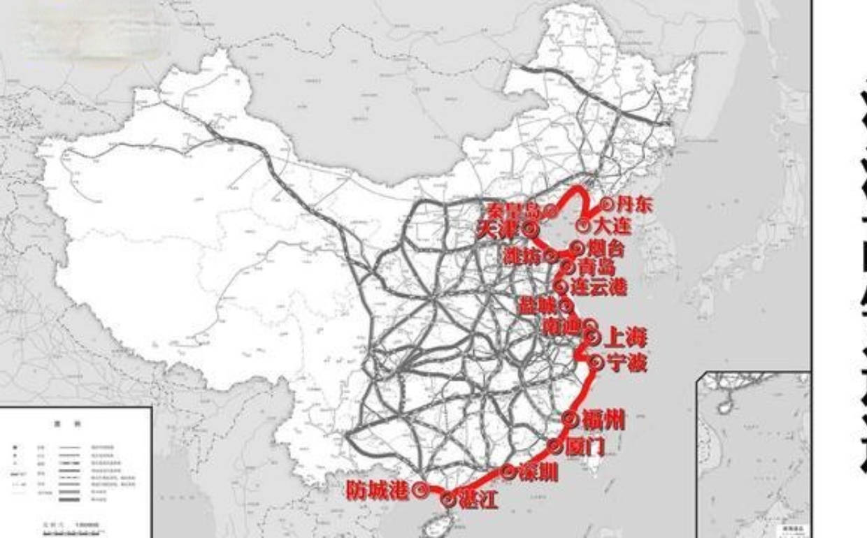 在国家《中长期铁路网规划》(2016-2030年)高速铁路"八纵"通道中,沿海