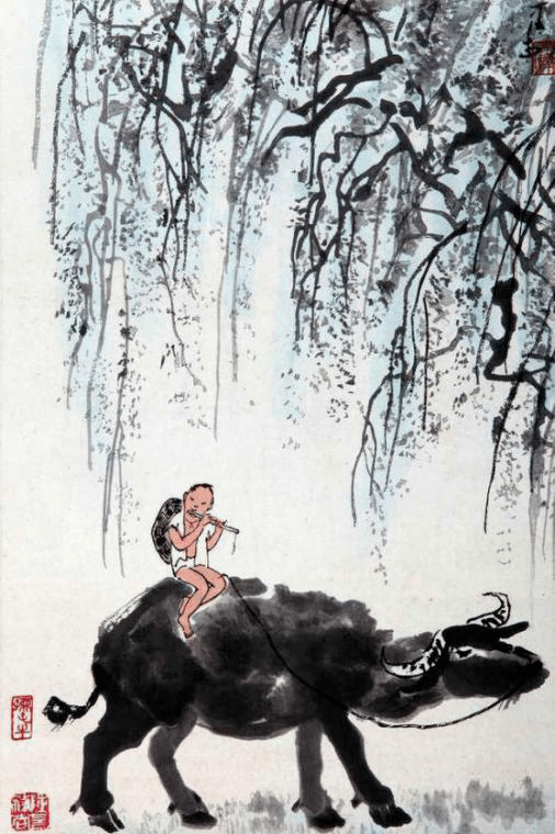 生非名利客 骑牛远远过前村,吹笛风斜隔陇闻.