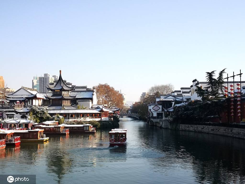 南京风停雪止雪后夫子庙风景如画