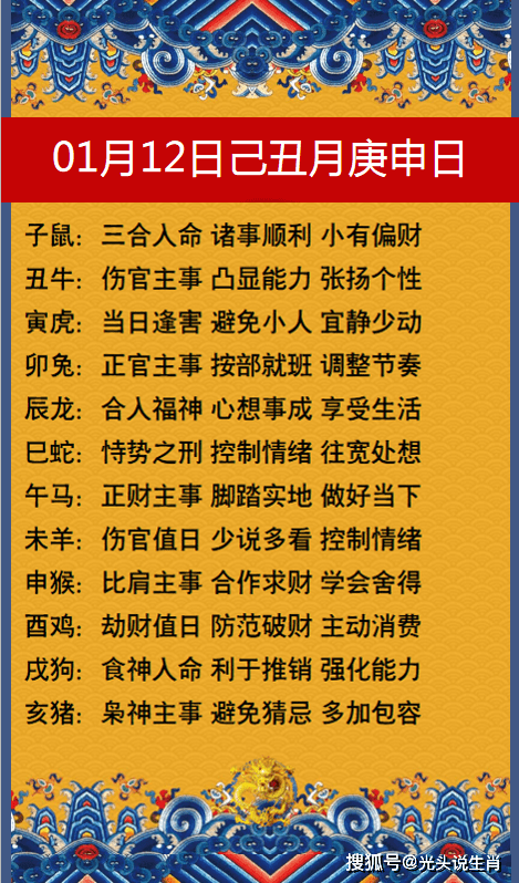 十二生肖2021年01月12日(己丑月)每日运势