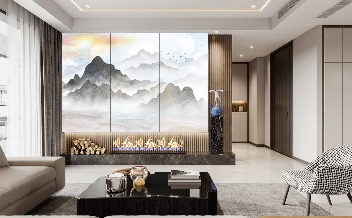 
松博宇旗下品牌艺可窝实木大理石客厅电视配景墙效果图|亚搏手机版app下载(图1)