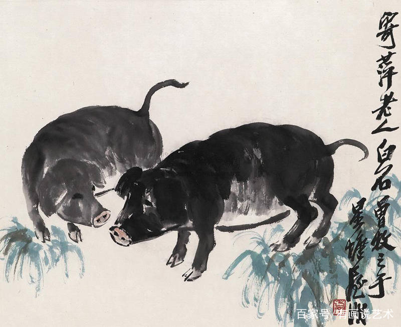 原创他用油画pk齐白石:国画大活猪,不如油画的死猪,卖了198万