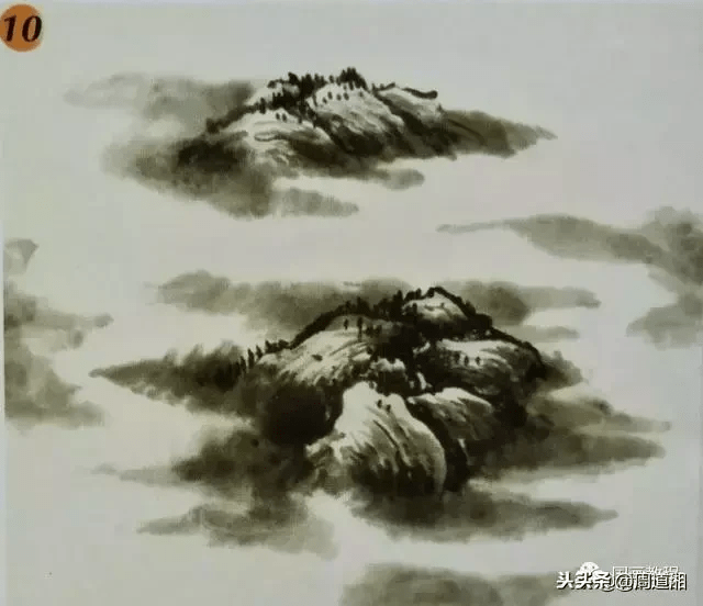 中国画山水基础技法云水树的画法