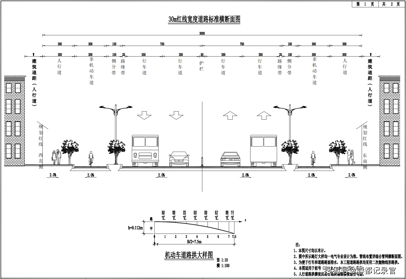 30m红线宽度道路标准横断面图