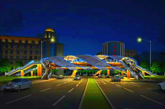 城市人行天桥,道路立交桥亮化照明效果图设计与灯具选用