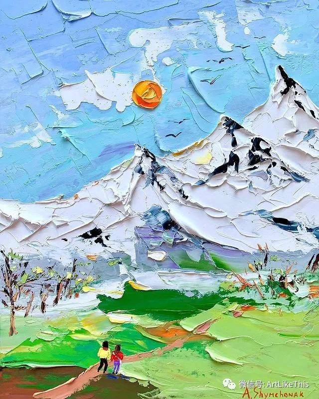 艺术家alenashymchonak在刮刀油画里感受海浪和阳光