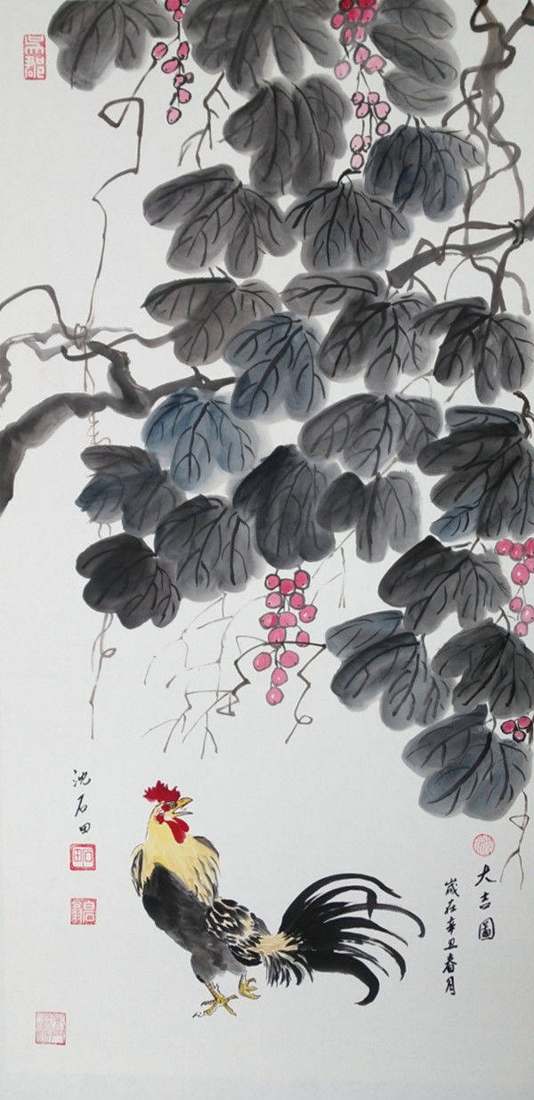 中国当代艺术家《吴门画派》沈坤(沈石田)花鸟