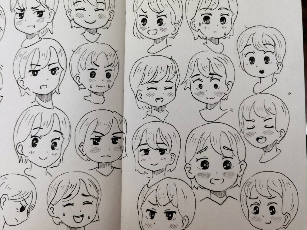 【素材】可爱的动漫表情—黑白手绘插画