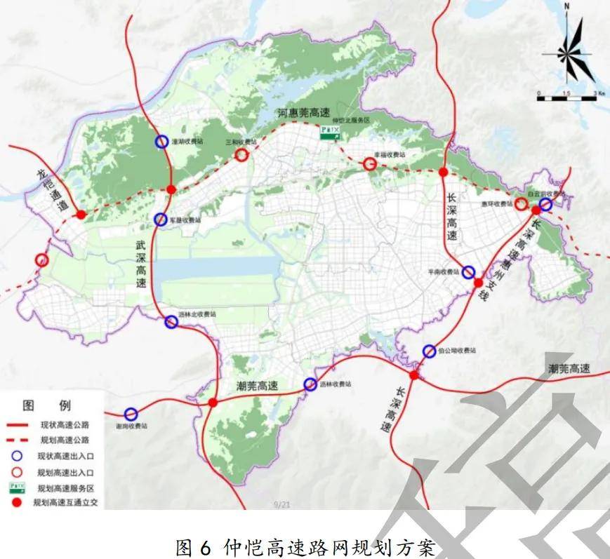 本次规划预留龙恺通道(龙门至仲恺高速)的线位方案,为了避免高速公路