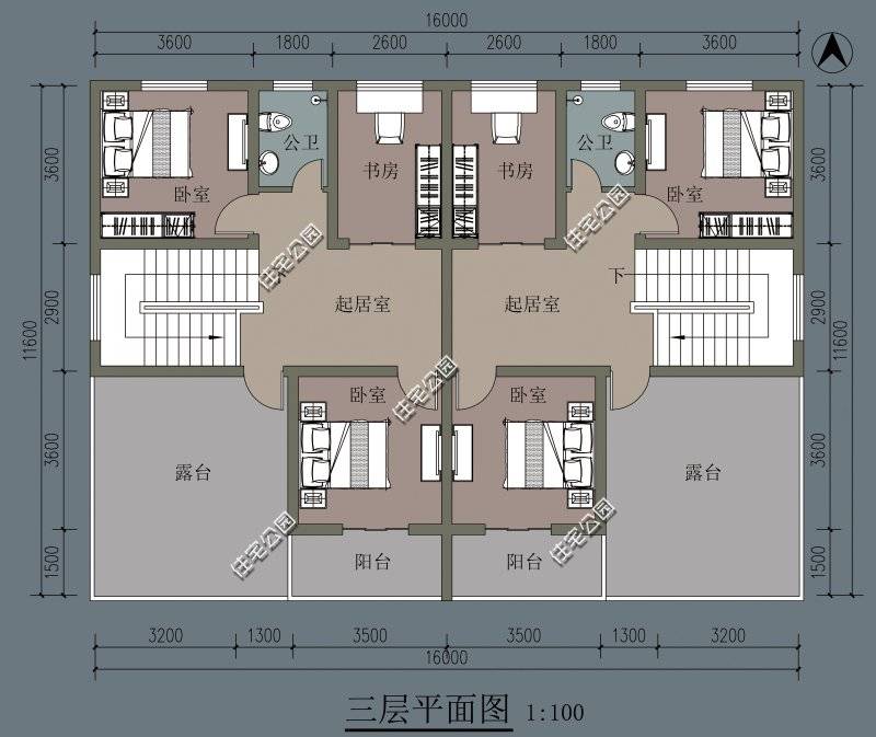 农村宅基地开间17米,进深16米,建兄弟双拼房,怎么设计