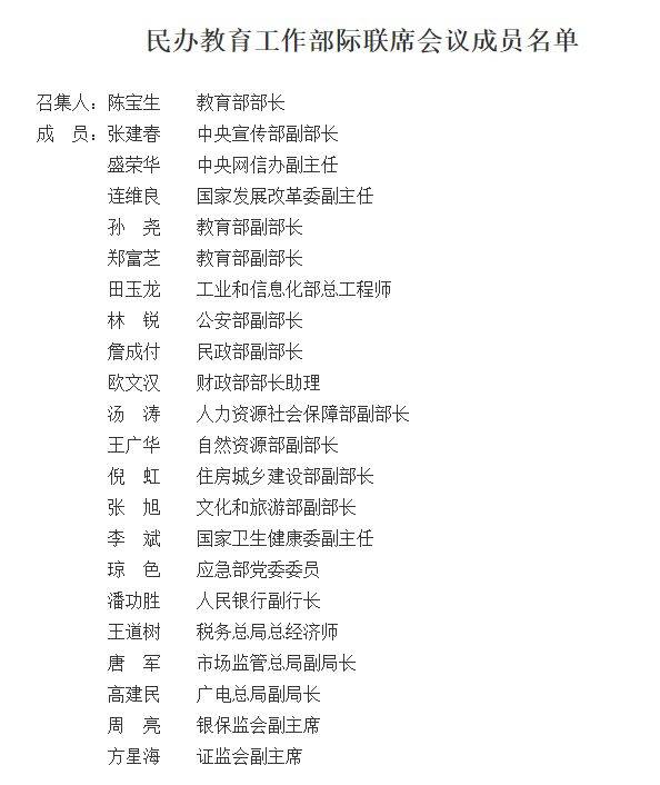 民办教育工作部际联席会议成员名单公布 校外培训机构