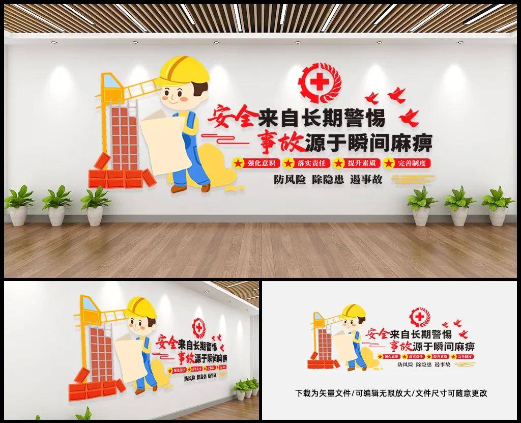 安全生产文化墙防风险除隐患遏事故警钟长鸣生命至上工地安全意识背景