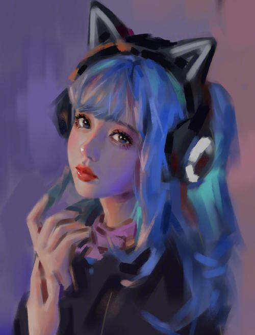 耳机少女充满浓浓电竞激情的画风