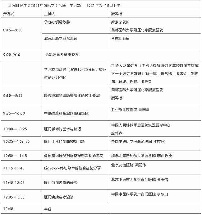 北京肛肠学会2021年国际学术论坛暨胃肠疾病围手术期康复治疗培训班