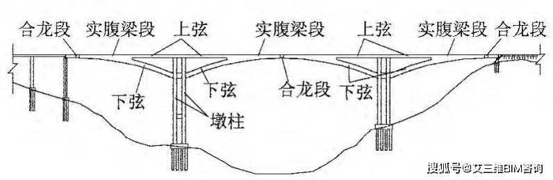 空腹式连续刚构桥结构主要包括墩柱(双肢或单柱式),根部挖空区域的