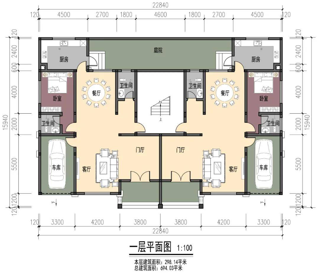 80万建300平双拼别墅兄弟共楼梯对称设计更霸气