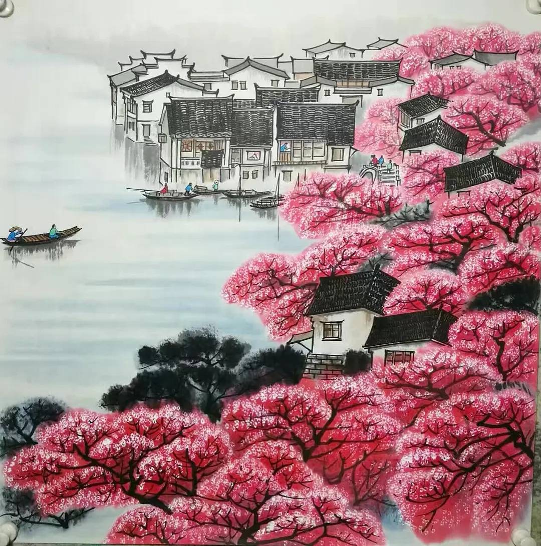 像一首首描写江南美景的诗,每一幅画,都是江南水乡,夹岸十里桃花,一艘