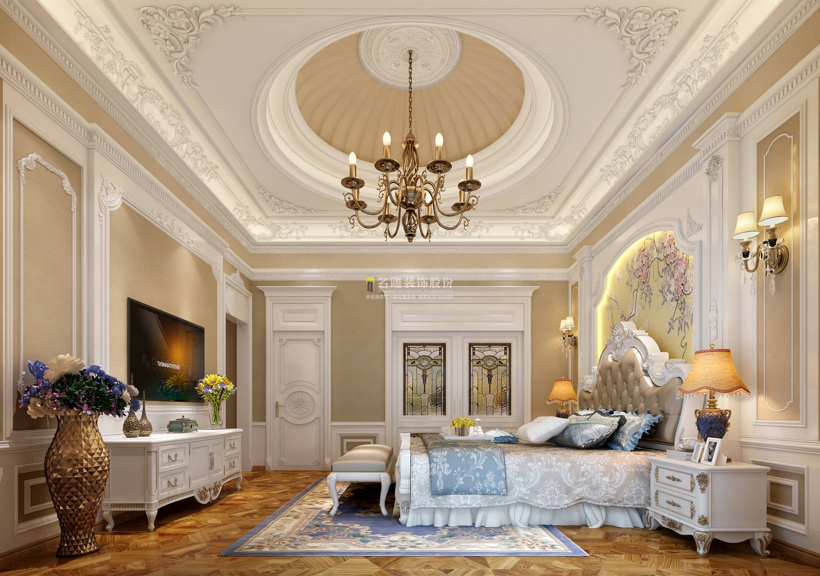 名雕装饰丨500平法式豪华别墅装修,打造浪漫唯美居家空间!