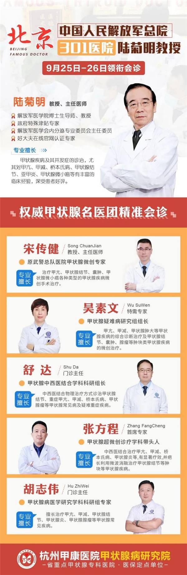 杭州甲康医院特邀中国人民解放军总医院甲状腺专家陆菊明教授会诊日