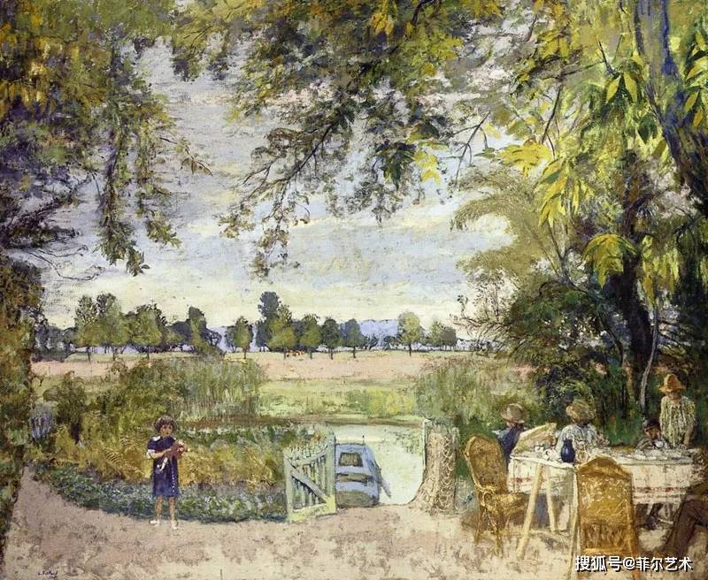 figures eating in a garden by the water 1913madame losse hessel