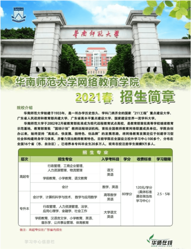 华南师范大学网络教育2022春季招生来啦