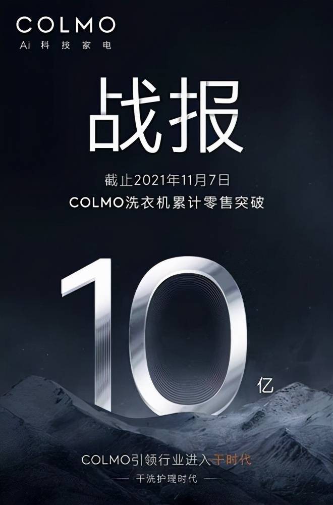 colmo洗衣机零售破10亿,"干时代"引领新一轮高端洗护