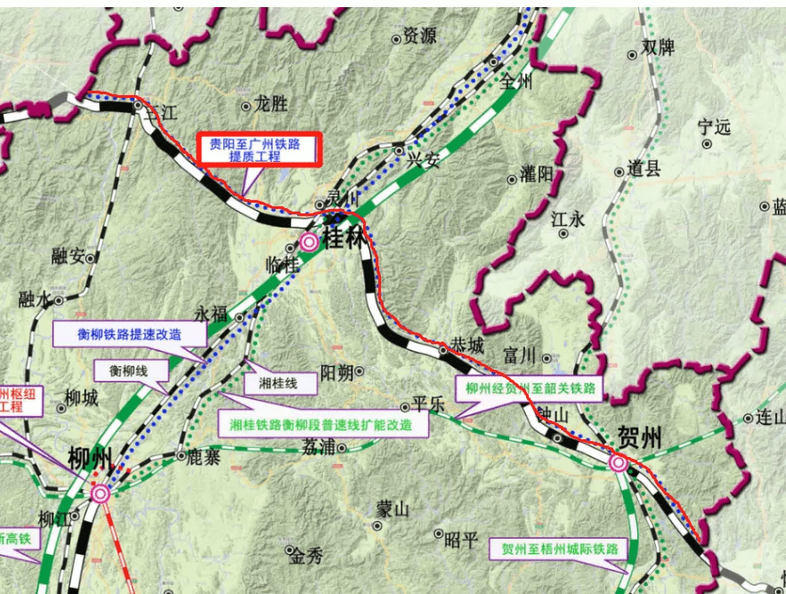 线路从既有沪昆线黄桶站引出,向南经镇宁,紫云,望谟,跨红水河进入广西