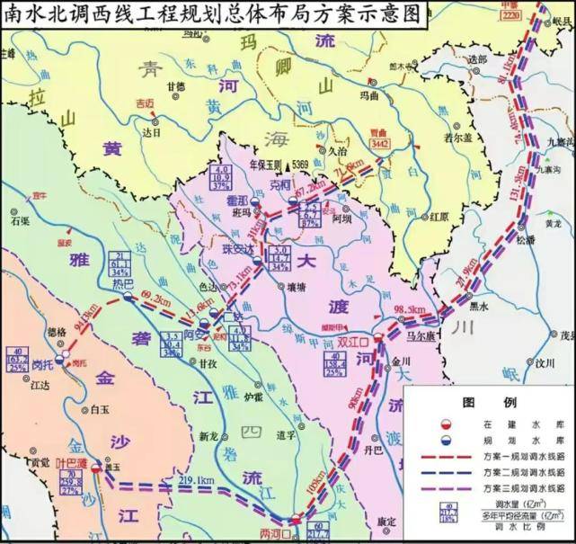 甘肃自白龙江引水到陇东线路清晰,引洮济渭调水范围更广,水量更大.